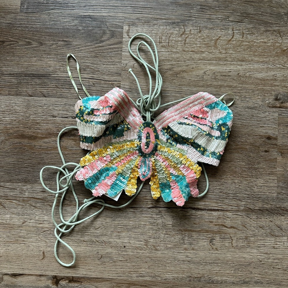 Zara Sequin Butterfly Crop Top in Pastel Pink, Mint, Yellow